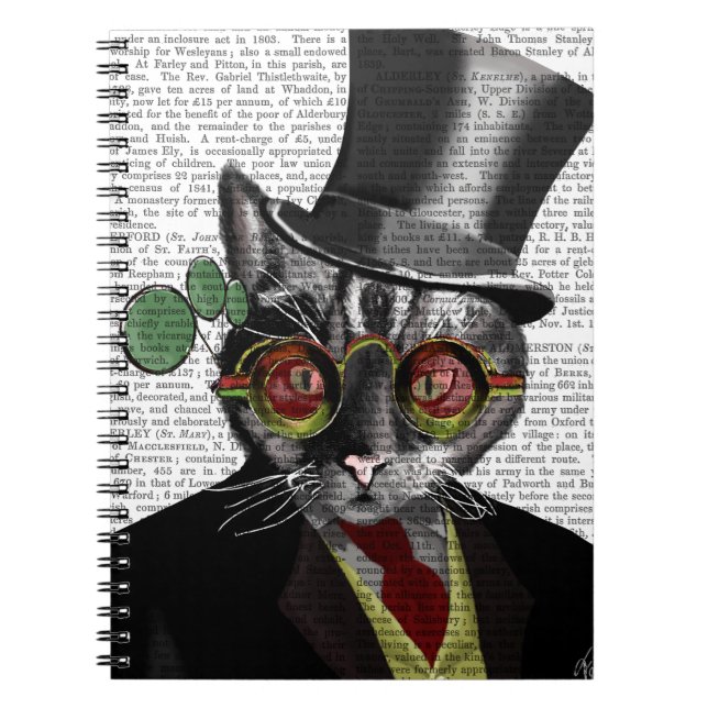 Cuaderno Gato Steampunk - Sombrero superior y gafas amarill (Frente)