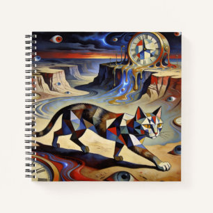 Cuaderno Gato surrealista derritiendo relojes inspirado en