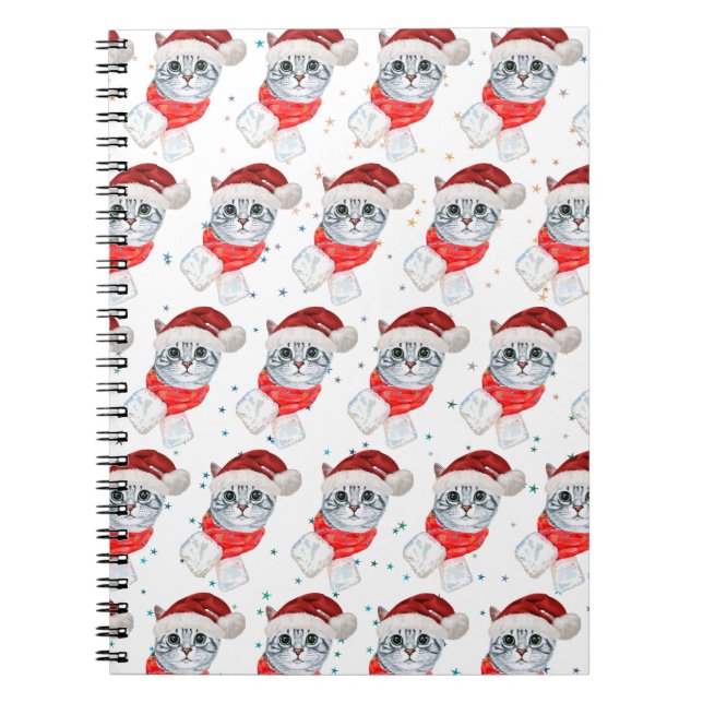 Cuaderno Gato Tabby de Navidad con Bufanda Roja Para Amante (Frente)