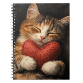 CUADERNO GATO TABBY DORMIDO CON ALMOHADA DE CORAZÓN LINDO