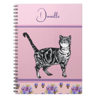 Cuaderno Gato Tabby Rosa Gatos Acuarela Personalizable Niña