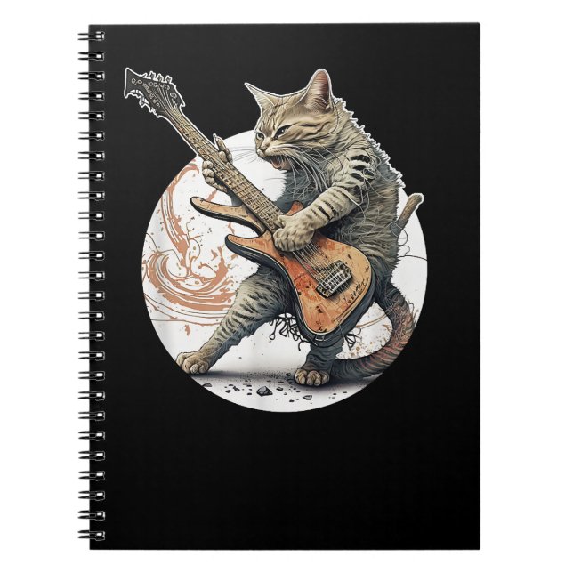 Cuaderno Gato tocando guitarra rock Cat fuerte Metalizado M (Frente)