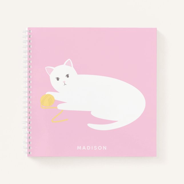 Cuaderno Gato Travieso Lindo con Hilo Rosa (Anverso)