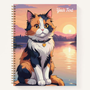 Cuaderno Gato tricolor junto al lago