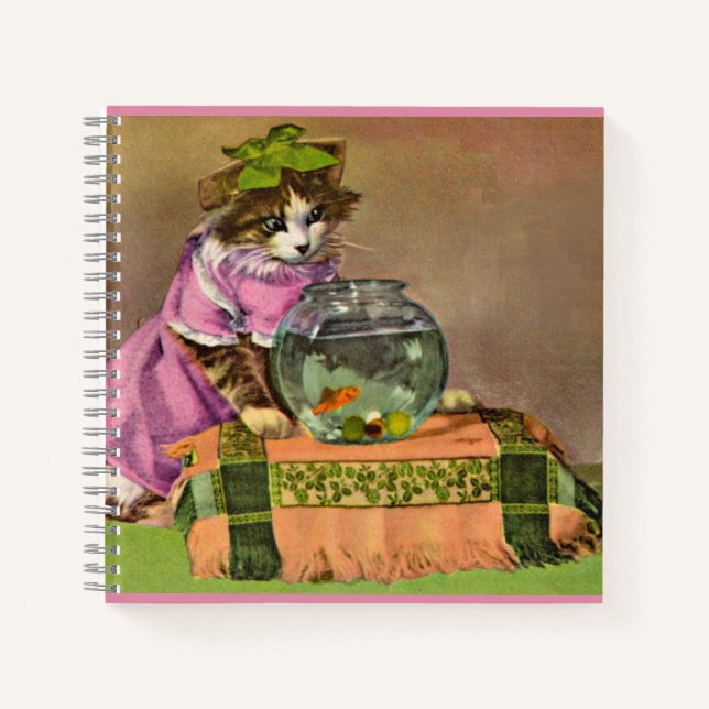 Cuaderno gato vestido y tazón de pescado (Anverso)