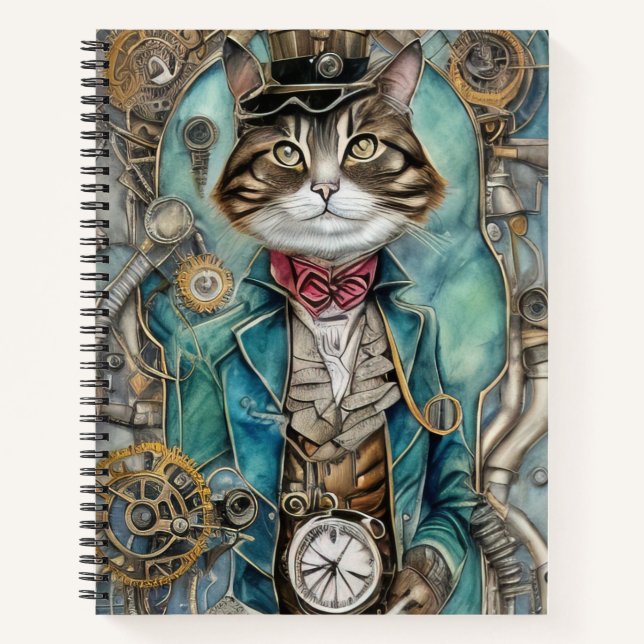 Cuaderno Gato vintage de Steampunk Tabby (Anverso)