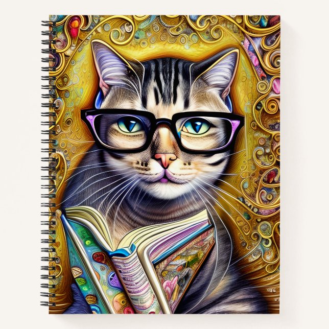 Cuaderno Gato vistiendo gafas sosteniendo una obra de arte  (Anverso)
