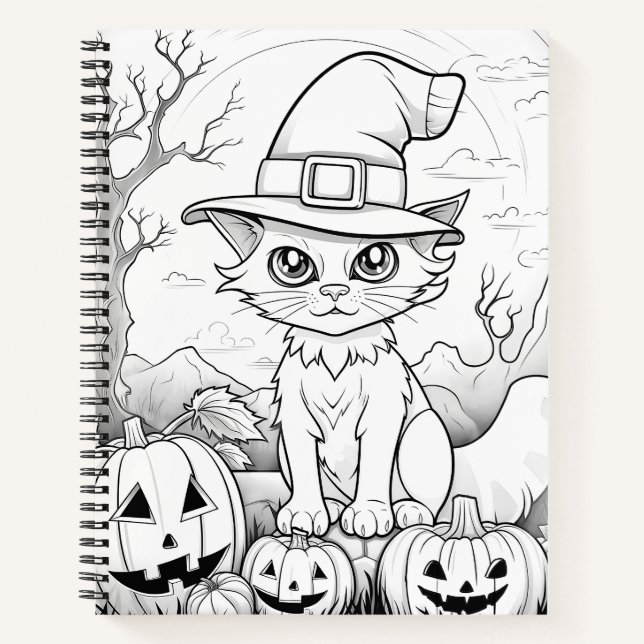 Cuaderno Gato y calabazas fantasmales | Halloween (Anverso)