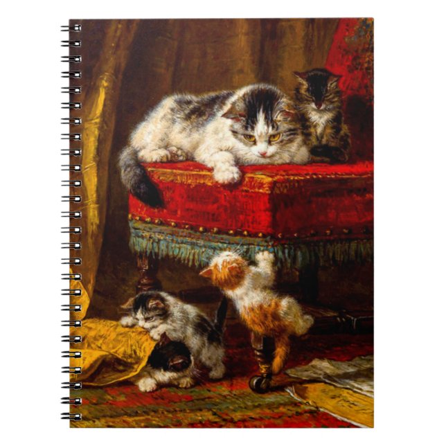 Cuaderno Gato y gatitos jugando con silla (Frente)
