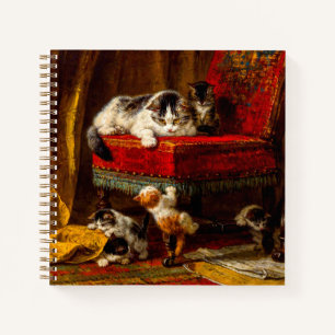 Cuaderno Gato y gatitos jugando con silla