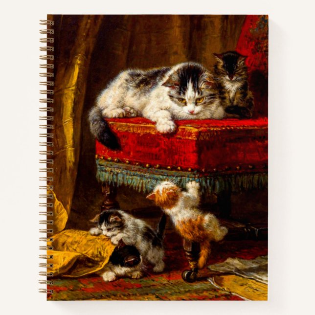Cuaderno Gato y gatitos jugando con silla (Anverso)