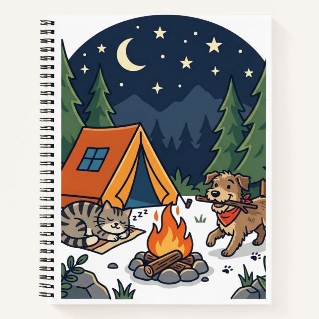 Cuaderno Gato y Perro de Camping | Nocturno Cielo de Fogata (Anverso)