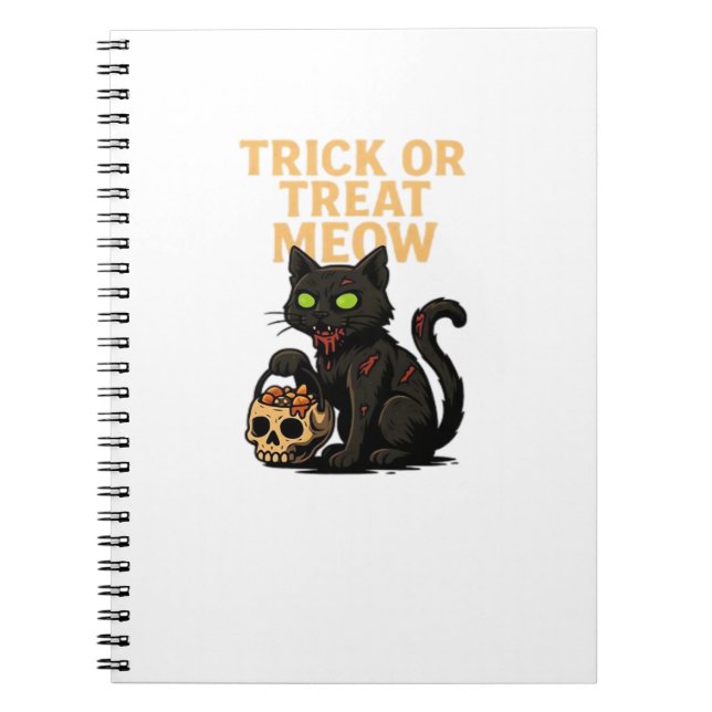 Cuaderno Gato zombi - Diseño de Halloween Trick o Tret Meow (Frente)