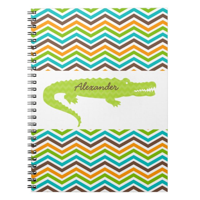 Cuaderno Gator verde en un portátil personalizado de Chevro (Frente)