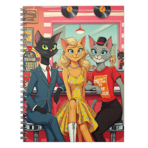 Cuaderno Gatos adolescentes de mediados de siglo en una caf