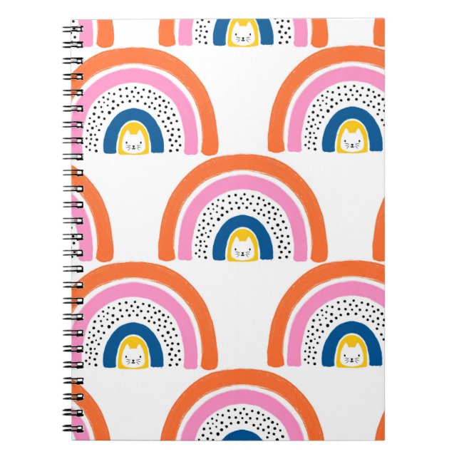 Cuaderno Gatos arcoíris patrón infantil continuo. Dibujo a  (Frente)