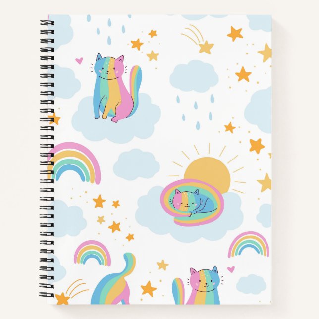 Cuaderno Gatos arcoiris personalizados (Anverso)