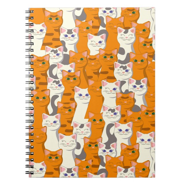 Cuaderno Gatos blancos y jengibre patrón ojos verdes ojos a (Frente)