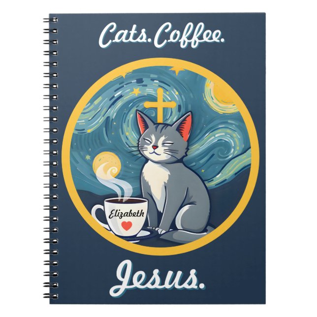 Cuaderno Gatos, Café, Regalo de Amante del Gato Personaliza (Frente)