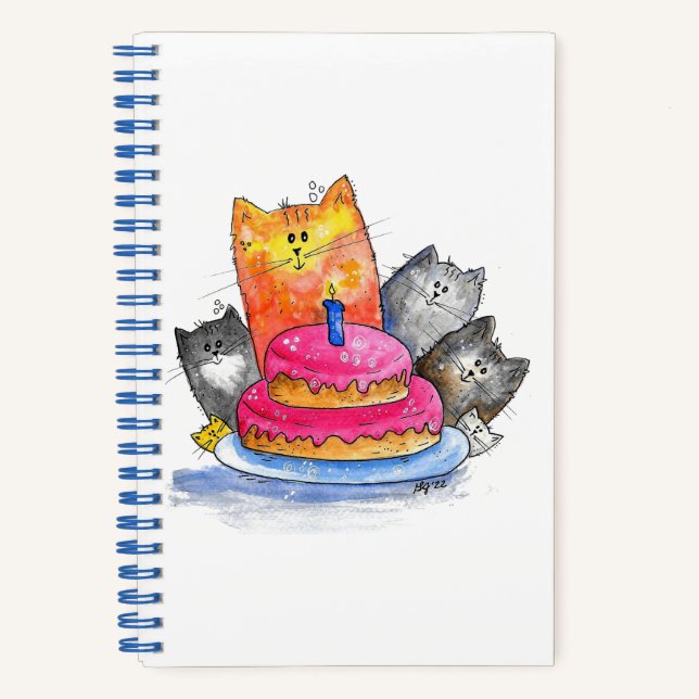 Cuaderno Gatos caprichosos con pastel de cumpleaños (Anverso)