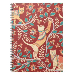 Cuaderno Gatos con adornos, ramas con flores y hojas