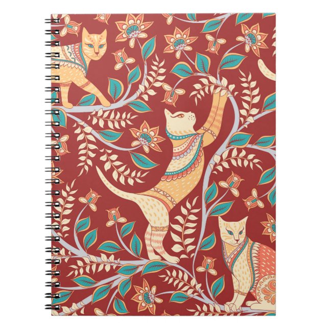 Cuaderno Gatos con adornos, ramas con flores y hojas (Frente)
