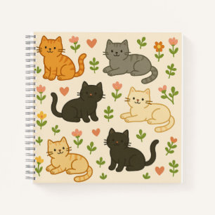 Cuaderno Gatos con flores y corazón - Animales adorables