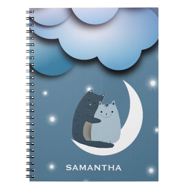 Cuaderno Gatos curiosamente graciosos en la luna personaliz (Frente)