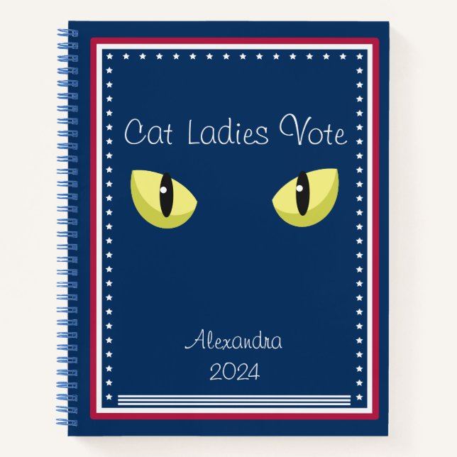 Cuaderno Gatos Damas Votan Script Gato Ojos Negrita Feminis (Anverso)