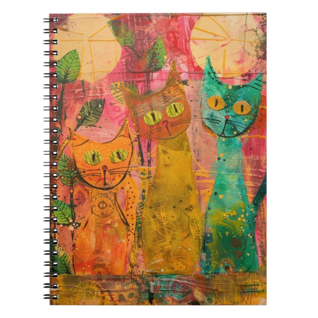 Cuaderno Gatos de acuarela Boho - Arte felino de tierra (2) (Frente)