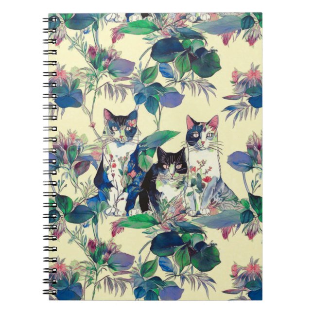 Cuaderno Gatos de acuarela en un jardín (Frente)
