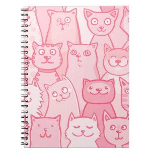 Cuaderno Gatos De Color Rosa, Patrón Adorable Sin Marea.