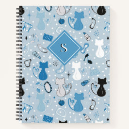 Cuaderno Gatos de corazón azul de mediados del siglo