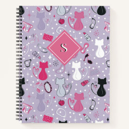 Cuaderno Gatos De Corazón Púrpura A Mediados Del Siglo