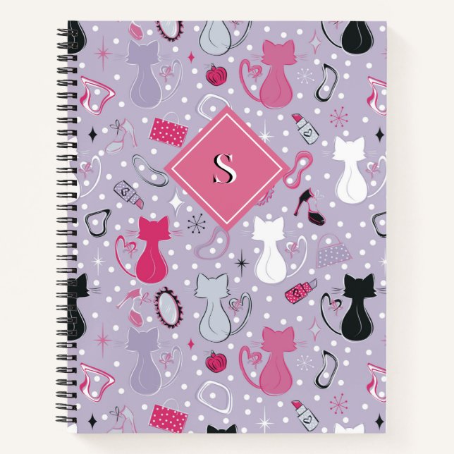 Cuaderno Gatos De Corazón Púrpura A Mediados Del Siglo (Anverso)