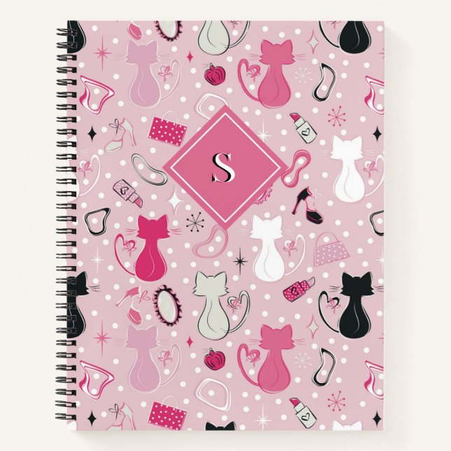 Cuaderno Gatos De Corazón Rosa De Mediano Siglo (Anverso)