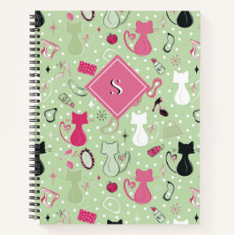 Cuaderno Gatos de corazón verde de mediados del siglo