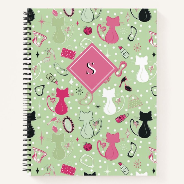 Cuaderno Gatos de corazón verde de mediados del siglo (Anverso)