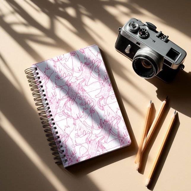 Cuaderno Gatos de garabato rosa caliente – Patrón moderno y (Subido por el creador)