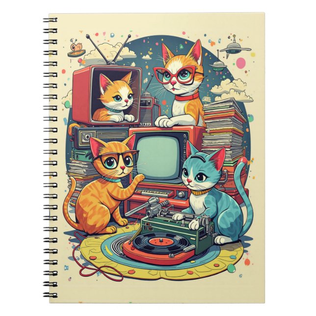 Cuaderno Gatos de mediados de siglo con registros retro y T (Frente)