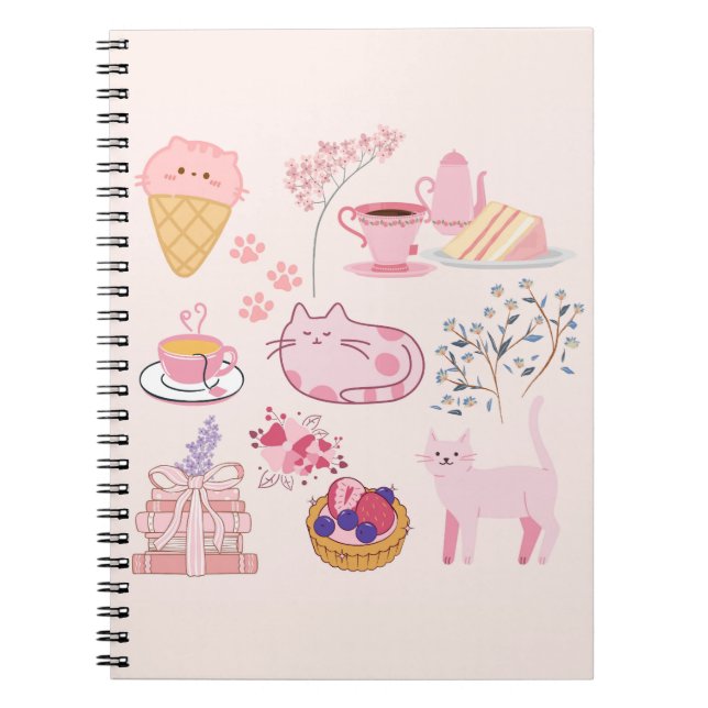 Cuaderno Gatos de té rosa alto (Frente)
