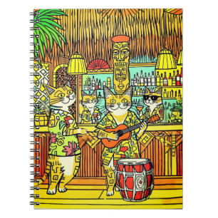 Cuaderno Gatos de vacaciones en una isla en un bar Tiki