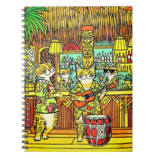 Cuaderno Gatos de vacaciones en una isla en un bar Tiki
