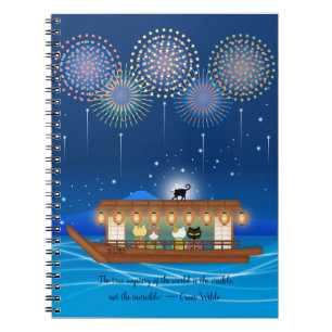 Cuaderno Gatos deslumbrando en fuegos artificiales a bordo