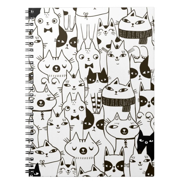 Cuaderno Gatos divertidos de garabatos patrón sin fisuras.  (Frente)