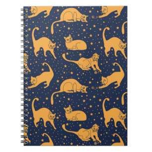 Cuaderno Gatos divertidos, estrellas, patrón espacial.