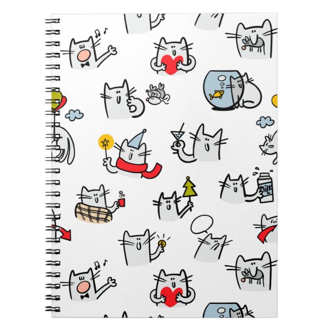 Cuaderno Gatos divertidos, leche y magia. (Frente)