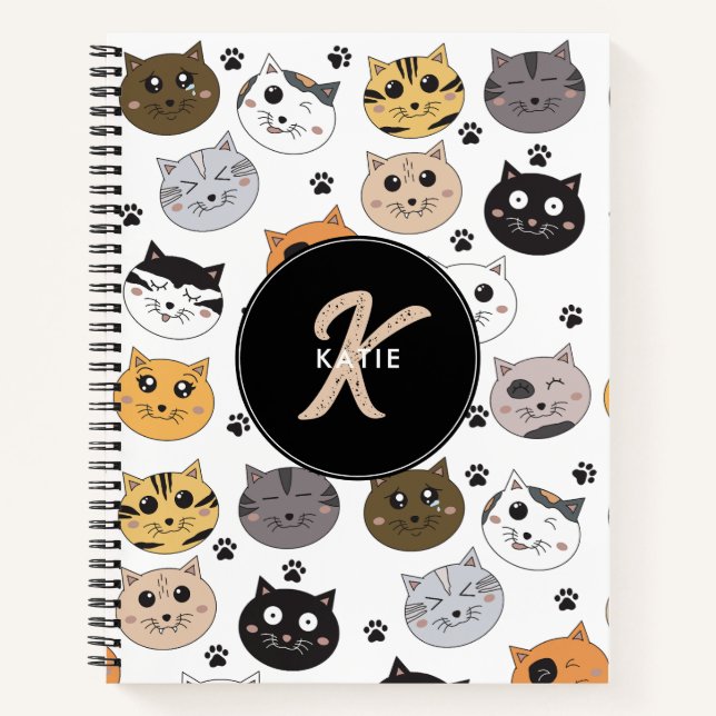 Cuaderno Gatos Divertidos y Coloridos con Patrón de Huellas (Anverso)