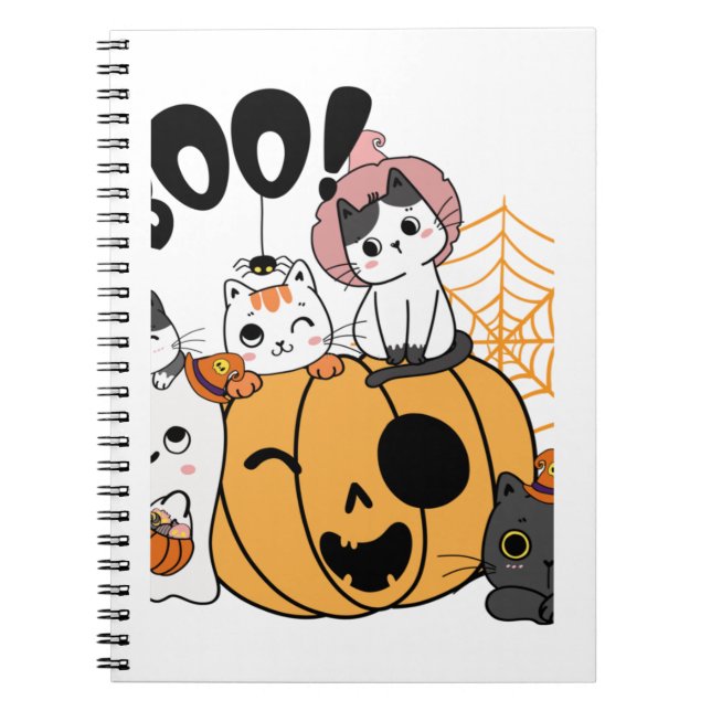 Cuaderno Gatos Divirtiéndose Con El Pegatina De Halloween (Frente)