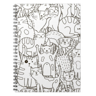 Cuaderno Gatos Doodle: blanco y negro.